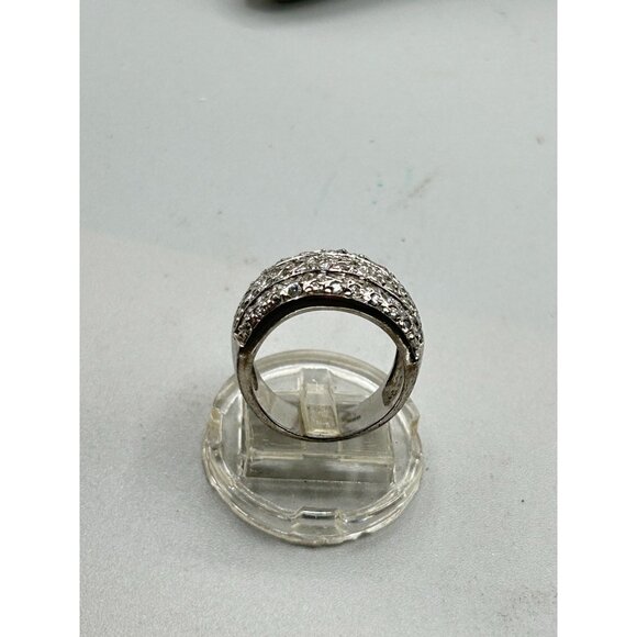 Sterling Silver Triple Band Design Ring Size 5.75 CZ Pave Vintage Jewelry - Picture 4 of 8